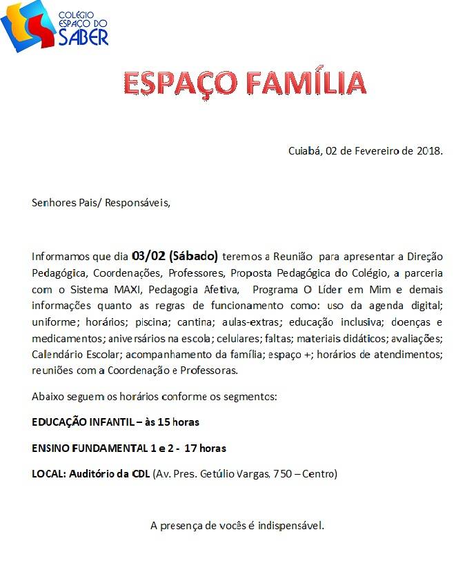 Reunio Pedaggica - Espao Famlia