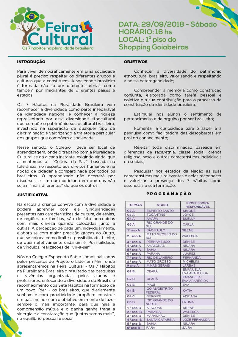 Feira Cultural 2018 - Programao