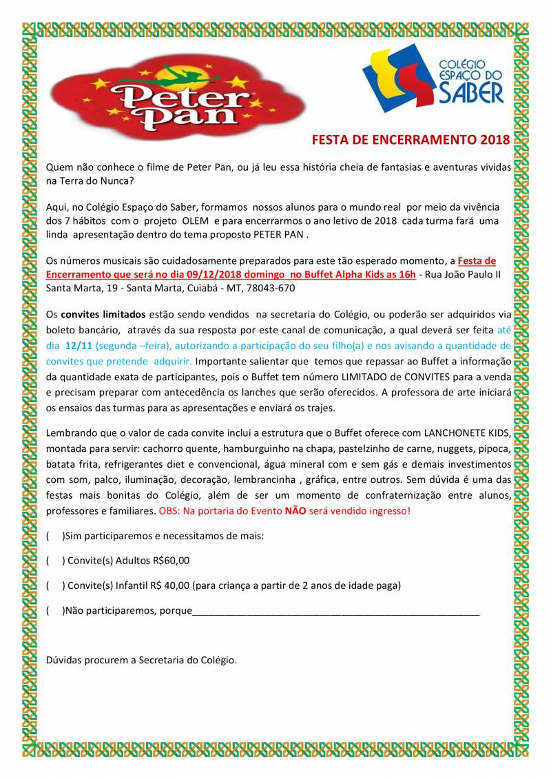 INFORMATIVO FESTA DE ENCERRAMENTO 2018