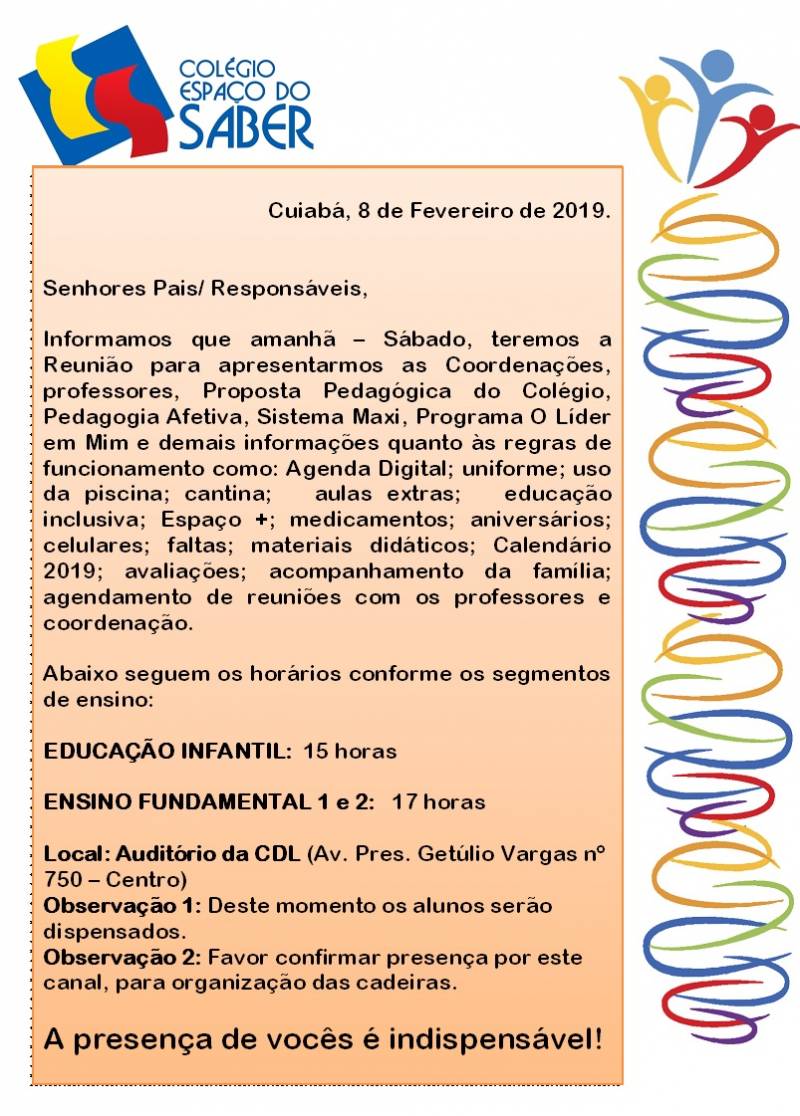 Primeira Reunio de Pais - 2019