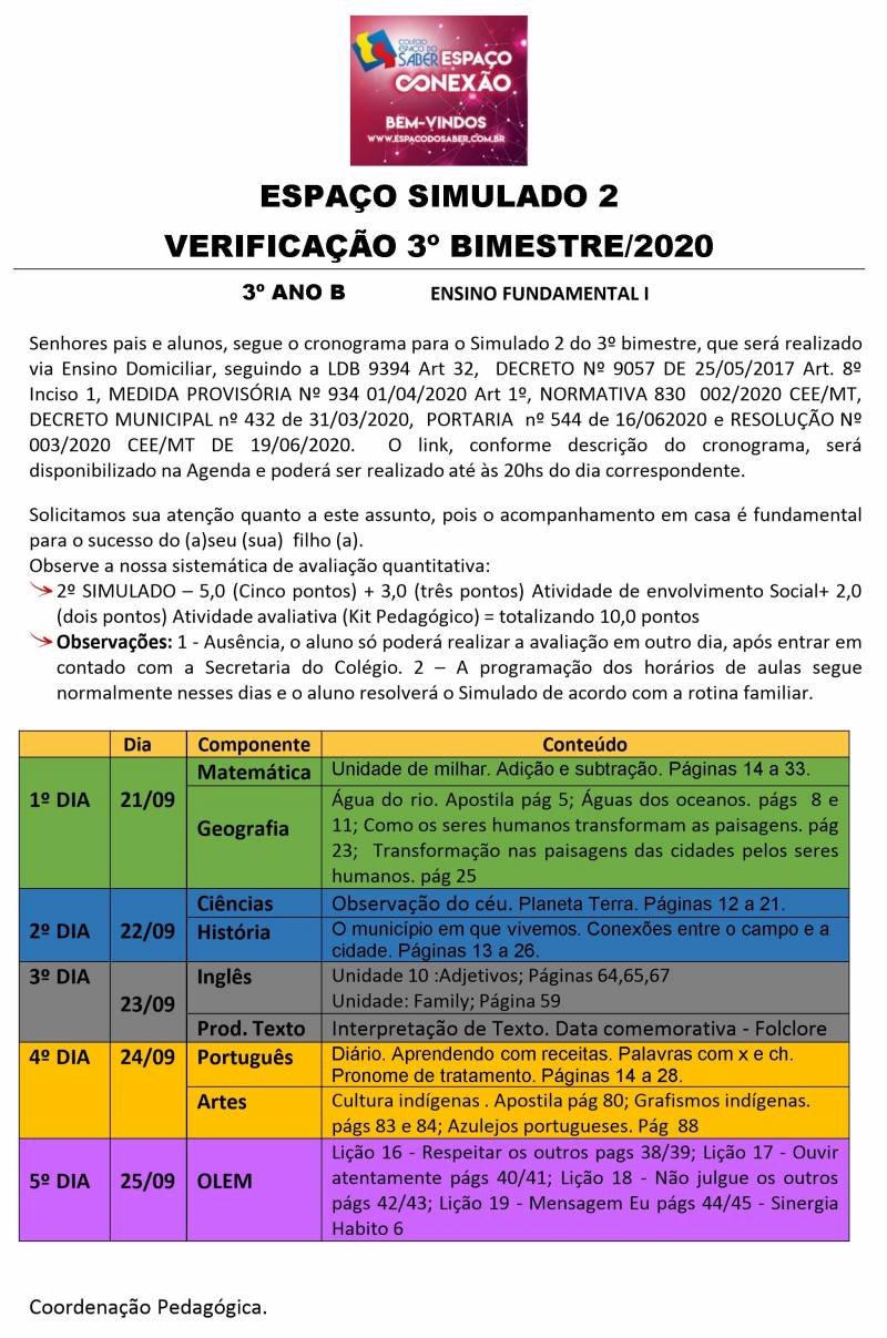Espao Simulado 2 - 3 Ano - Vespertino - 3 Bimestre 2020