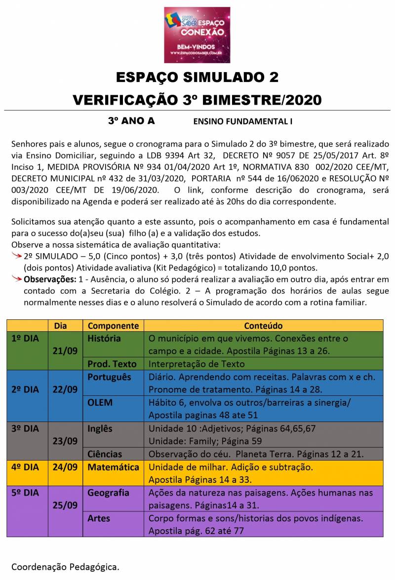 Espao Simulado 2 - 3 Ano - Matutino - 3 Bimestre 2020