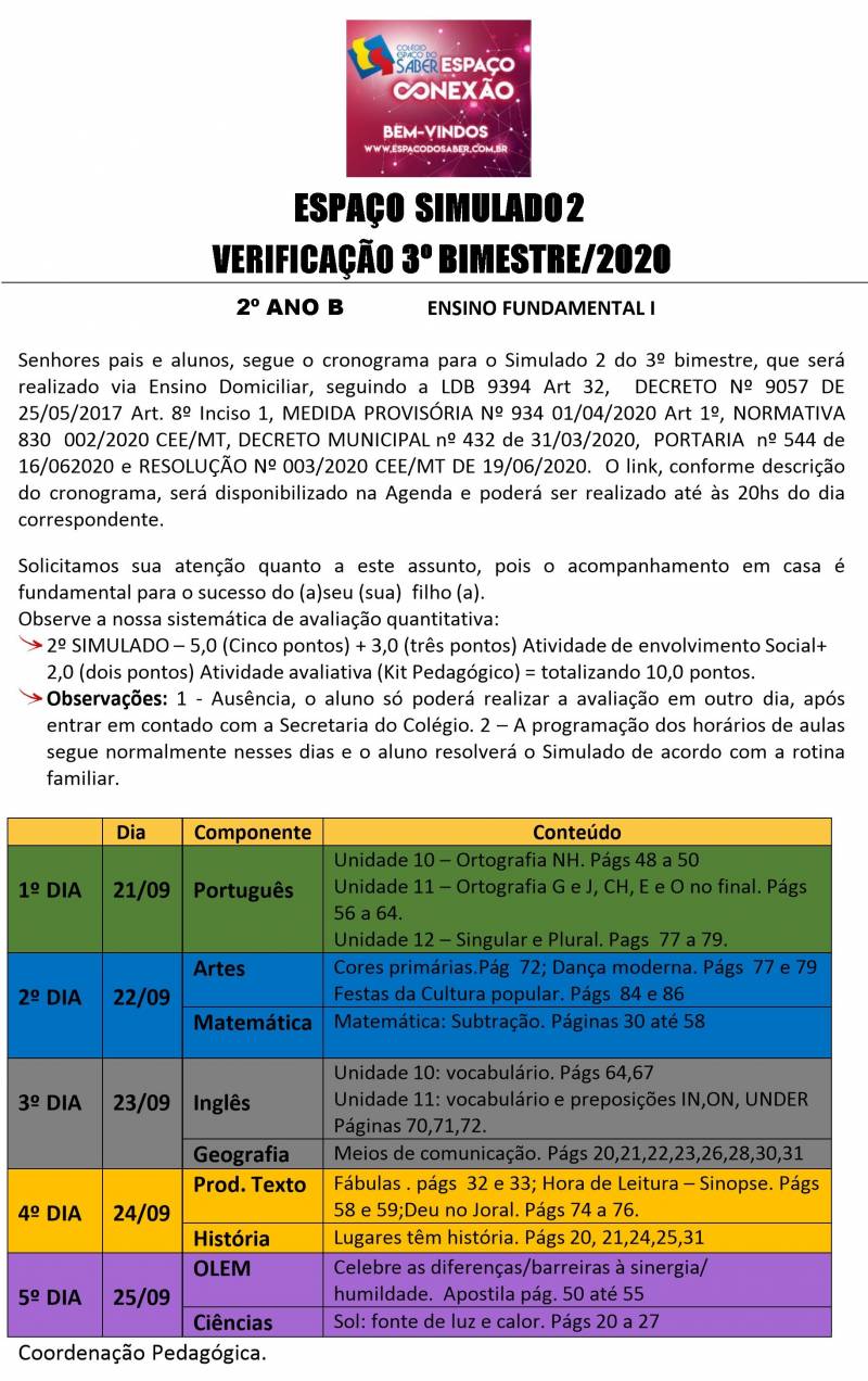 Espao Simulado 2 - 2 Ano - Vespertino - 3 Bimestre 2020